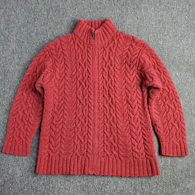 Suéter Ralph Lauren Mujer Talla Mediana Borgoña Cárdigan Cremallera Tejido a Mano Cable LRL Foto 1 de 4