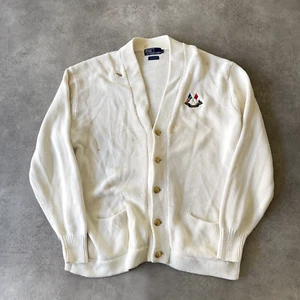 Polo Ralph Lauren Cross Flags Cardigan Mens Large 100% Cotton Jumper, White - Picture 1 of 21