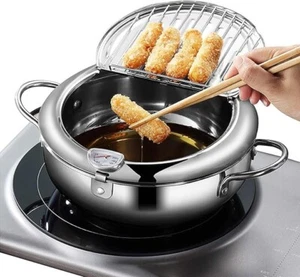 Deep Fryer Pot - Japanese Tempura Small Deep Fryer Stainless Steel Frying Pot wi - Picture 1 of 7