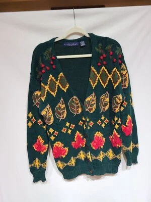 birch bros sweater Green Autumn Theme Cardigan Sz M Chest 40 N-H 28 Cotton/ramie - Image 1 of 4