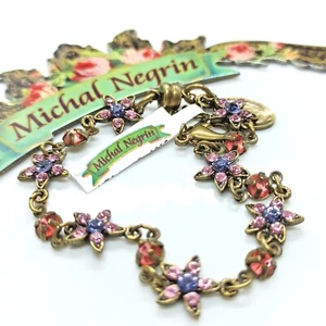 Michal Negrin Bracelet Magnetic Pink Purple Star Flowers & Swarovski Crystals - Picture 1 of 11