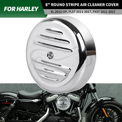 Cubierta de filtro de aire cromada a rayas de 8" para Harley Fat Boy Lo Heritage Softail FLSTC Foto 1 de 4