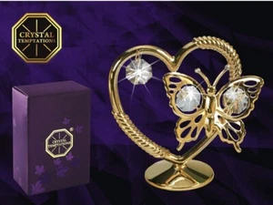 24K VERGOLDETER SCHMETTERLING IM HERZTISCH HAUSDEKOR MIT SWAROVSKI KRISTALLELEMENT - Bild 1 von 4