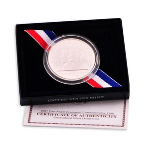 2003 Wright Brothers First Flight Centennial Silver Dollar Coin with Box & COA - Picture 1 of 3