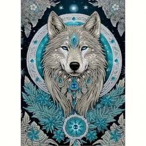 5D Diamond Painting Set 30 x 40 cm weißer Wolf - teilweise Sonderform Strasssteine - Bild 1 von 4