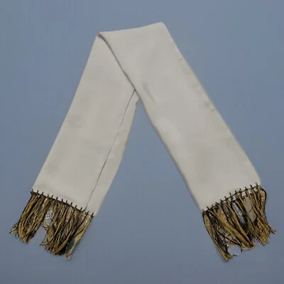 Mens 4 Ply Silk Crepe Ascot White-Gold/Black - Image 1 of 4