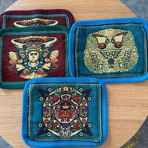 Vintage Webstoff Azteken Maya Kalender Faser Kunst 4er Set Tischsets - Bild 1 von 8