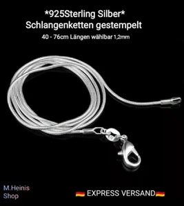 925er Sterling Silber Schlangenketten 40-76cm 1,2mm Für Frauen Männer Neu Kinder - Bild 1 von 10