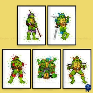 Tartarughe Ninja Mutanti Adolescenti Acquerello Splash Stampe Artistiche Bambini - A5-A4-A3 - Foto 1 di 6