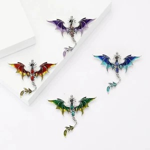 Enamel Flying Dragon Brooch Unisex Pin Gothic Fantasy Zinc Alloy Jewelry Gift - Picture 1 of 23