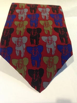 Corbata Elefante Vicky Davis Rojo Seda Animal Cuello Corbata Foto 1 de 4