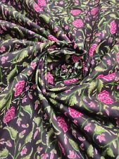 Boho Black Floral Fabric Indian Cotton Hand Block Running Crafts Voile Sewing
