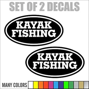 2 KAYAK FISHING Boat Decals/Sticker Car, Truck, Bumper, Vinyl Decal - 14 Colors - Picture 1 of 15