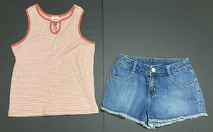 Girl's Gymboree Outfit sz 7 - Gray Striped Top w/Hearts w/Jegging Jeans EUC - Picture 1 of 7