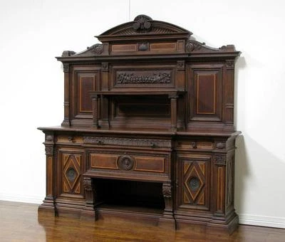 Aparador grande antigo italiano renascentista esculpido armário buffet - Imagem 1 de 4