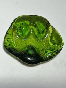 Vintage MCM Blenko Dark Green Glass Free Form Amoeba Ashtray Trinket Dish - Picture 1 of 5