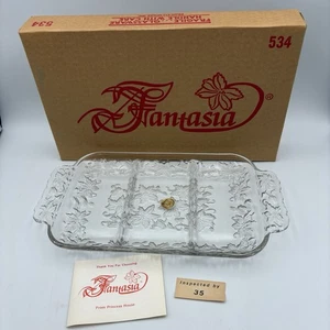 Princess House Fantasia Poinsettia Crystal Glass Divided Relish Dish #534 12x7 - Picture 1 of 6
