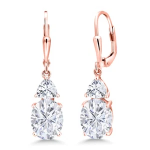 18K Rose Gold Plated Silver White Moissanite Dangle Earrings For Women (6.94 - Picture 1 of 5