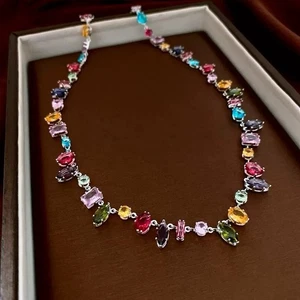 Conjunto de collar de hueso de cristal de Swarovski para mujer con collar de caramelo arco iris - Imagen 1 de 5