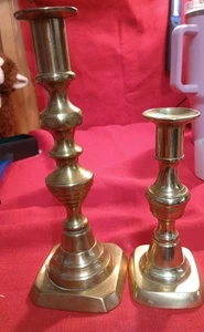 Pair Of Brass Candlesticks 6" And 9" - Picture 1 of 3