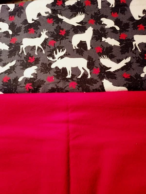 Red Flannel 1 yard + & Wildlife Print Flannel 1 yard+ Wolf, Bear, Beaver, Moose - Image 1 of 4