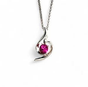 Fuchsia Pink Drop Swarovski Elements Crystal Necklace 18K White Gold Plated - Picture 1 of 5