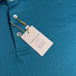 NEW Peter Millar Summer Comfort Men's Size XL Aqua Tesseract Geometric Golf Polo - Picture 1 of 7