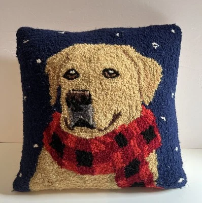 Grandin Road Amarillo Labrador Retriever Perro Almohada Enganchada Bufanda a Cuadros Búfalo Foto 1 de 4