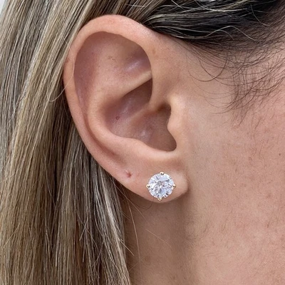 IGI Certified Diamond Earrings Stud Round 3 Ct VS1 E Lab created 14K Yellow Gold - Image 1 of 4