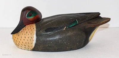 Raro CABEÇA BAIXA Vintage Ken Harris Asa Verde Teal Drake Duck Decoy Woodville NY C - Imagem 1 de 4