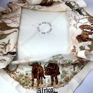 Damen Schal weiß braun Afrika Tiere Löwe Giraffe 28" x 28" Polyester - Bild 1 von 5