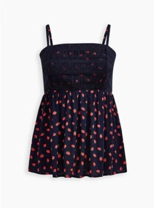 Babydoll Torrid Fresa Tanque Gasa Crochet Azul Marino Rojo Nuevo con Etiquetas Nuevo 1X - Imagen 1 de 8