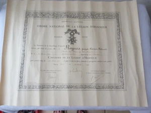 DIPLOME ORDRE NATIONAL DE LA LEGION D'HONNEUR 1935 - Picture 1 of 10