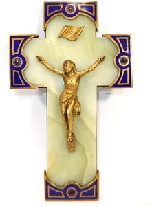 Kreuz Kruzifix Bronze Emaille 19 Jh. - Bild 1 von 21