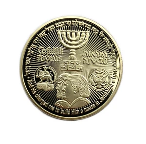 Gold Plated Temple Coin Israel 70th Anniversary Menorah Trump Cyrus Third Temple - Picture 1 of 5