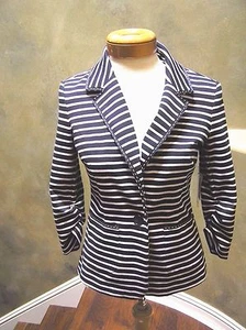 NWT Laundry Stretch Navy/white stripe One button whipstitch blazer w/collar 4 - Picture 1 of 6