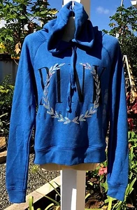 S NWT VICTORIA SECRET PINK Silver Sequin Bling Crest Blue Hoodie Sweatshirt NEW - Picture 1 of 2