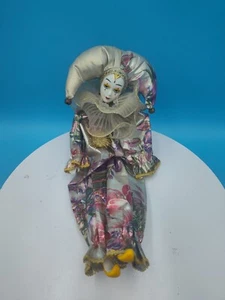 French Jester Clown, Musical Box, Bendable Legs , Porcelain Face Brass Colored - Picture 1 of 15