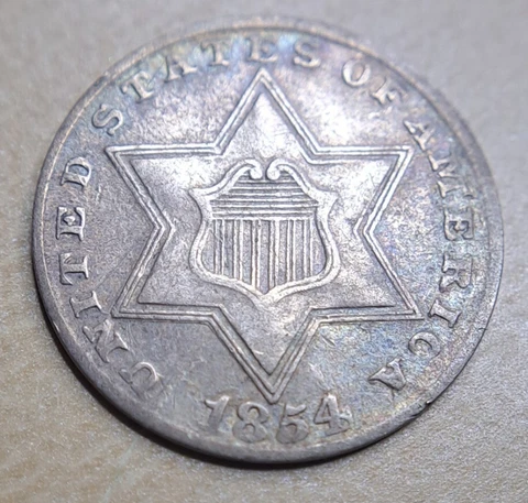 1854 Three Cent Silver 3CS Very Fine VF or Extremely Fine XF Toned Cover