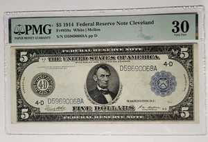1914 $5 Five Dollars Federal Reserve Note CLEVELAND PMG 30 Very Fine Fr#859a - Picture 1 of 2