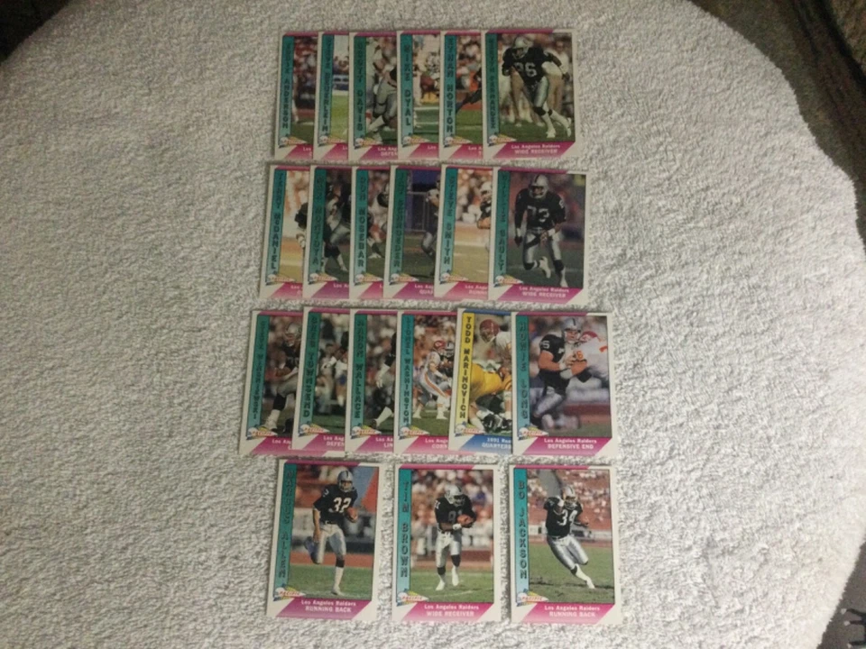 Juego de 21 tarjetas de fútbol americano Allen 1991 Pacific Los Angeles Raiders Team, Long, BO Foto 1 de 4