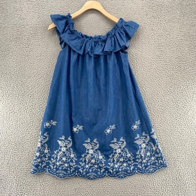 Vestido JOA Mujer Pequeño Azul Cambray Cambio Volantes Fuera del Hombro Bordado Dobladillo Foto 1 de 4