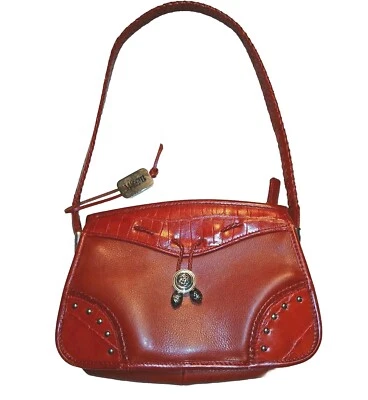 Bolso de Hombro Vintage Maggie B Cuero Rojo Croco Repujado Tono Plata Metal 10x6 Foto 1 de 4
