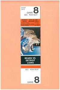 Detroit Lions at Chicago Bears 11-22-1981 ticket Topps Walter Payton NFL HOF - Picture 1 of 2
