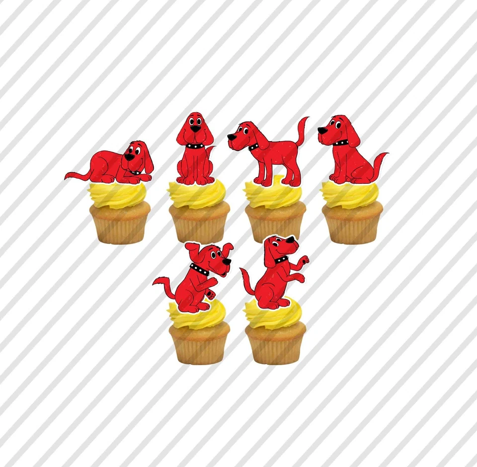 12 Clifford the Big Red Dog Cupcake Topper Puppy Cat Pick Favor Party Puppy Cute - Image 1 of 1