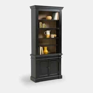 Black Solid Pine Display Cabinet with Shelves & Doors 89x200x33cm - Picture 1 of 8