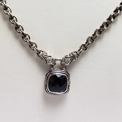 Collar Scott Kay de plata esterlina corte cojín diamante ónix negro 16" Foto 1 de 4