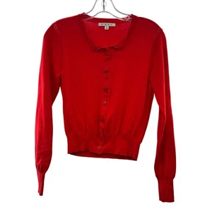 Cárdigan recortado con botones Cabi para mujer ribete de encaje rojo talla pequeña ligero - Imagen 1 de 9