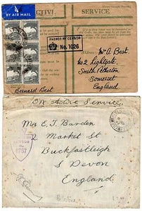 1940/4 2 WW2 COPERTURE MILITARI O.A.S. FPO PALESTINE 121 & 287 >DEVON & SOMERSET - Foto 1 di 2