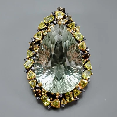 Jewellery 80 ct+ Natural Green Amethyst Pendant 925 Sterling Silver  /NP52243 - Image 1 of 4